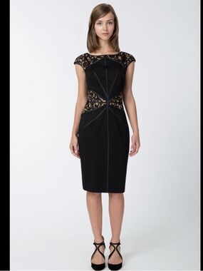 Tadashi Shoji Black Lace-Inset Dress Small